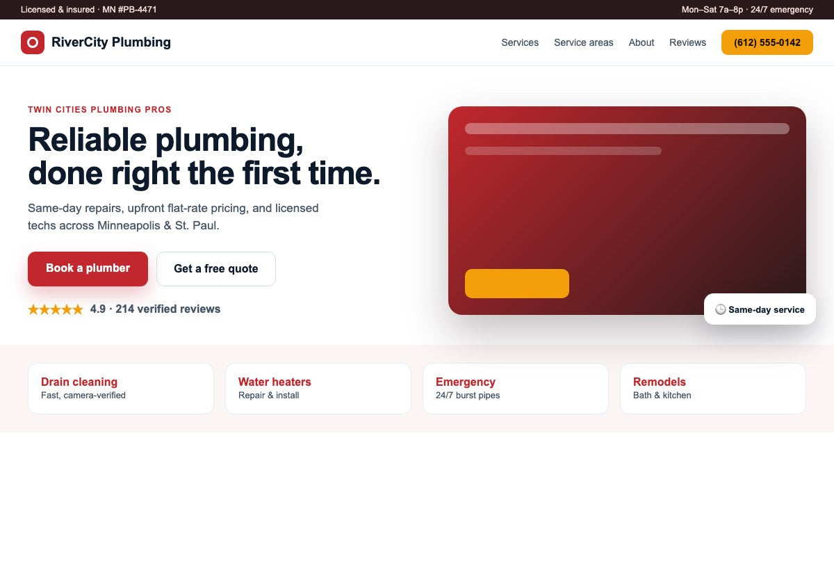 After: a clean, modern local business website that is easy to call from